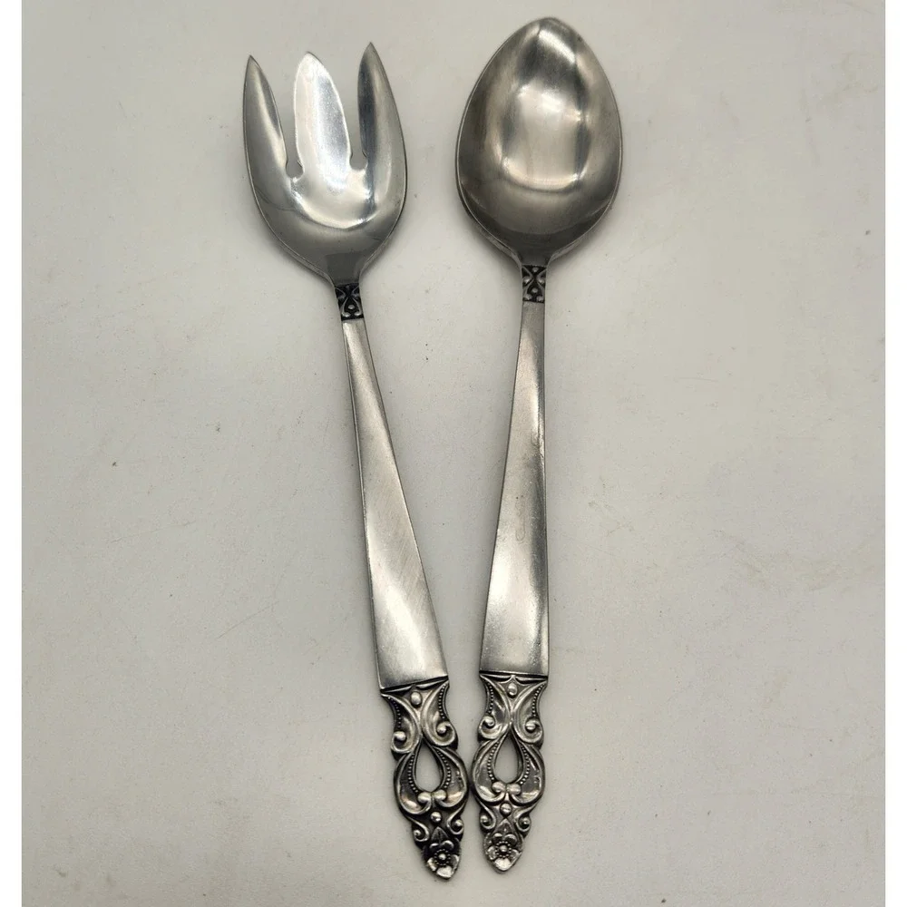 National Stainless Olof 2 Piece Salad Serving Set Spoon Fork Japan Vintage MCM